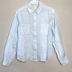 Lilly Pulitzer Seacoast Linen Button Down Top Womens XS Blue Geometric Print